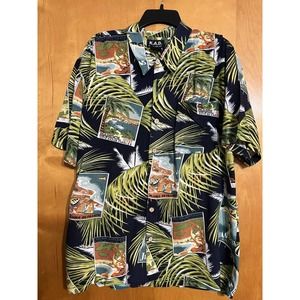 Vintage K.A.D. Clothing Co Tropical Beach Hawaiian Palm Trees Shirt Men's XL